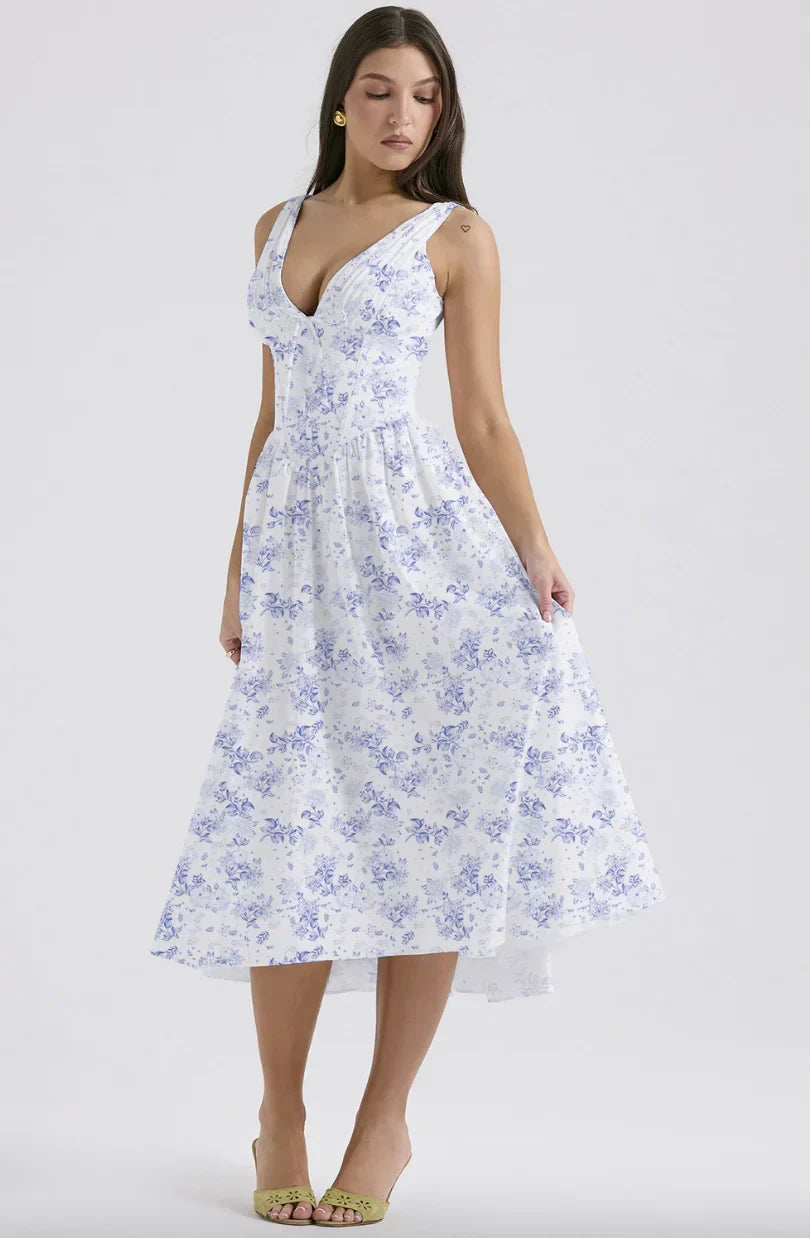 Diana | Women’s Floral Midi Dress with V-Neckline