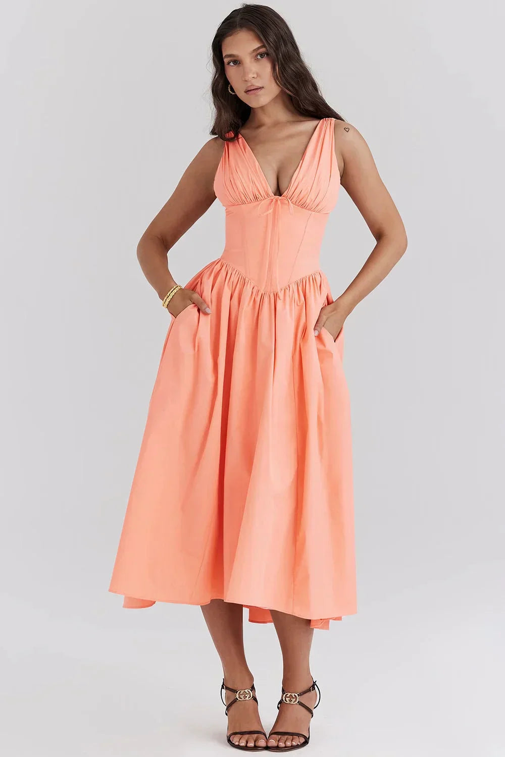 Diana | Women’s Floral Midi Dress with V-Neckline