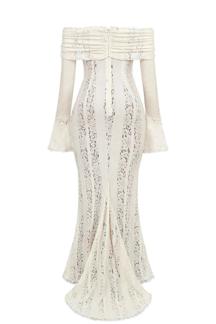 Naomi | Women’s Bell-Sleeve Ivory Lace Off-Shoulder Maxi Dress