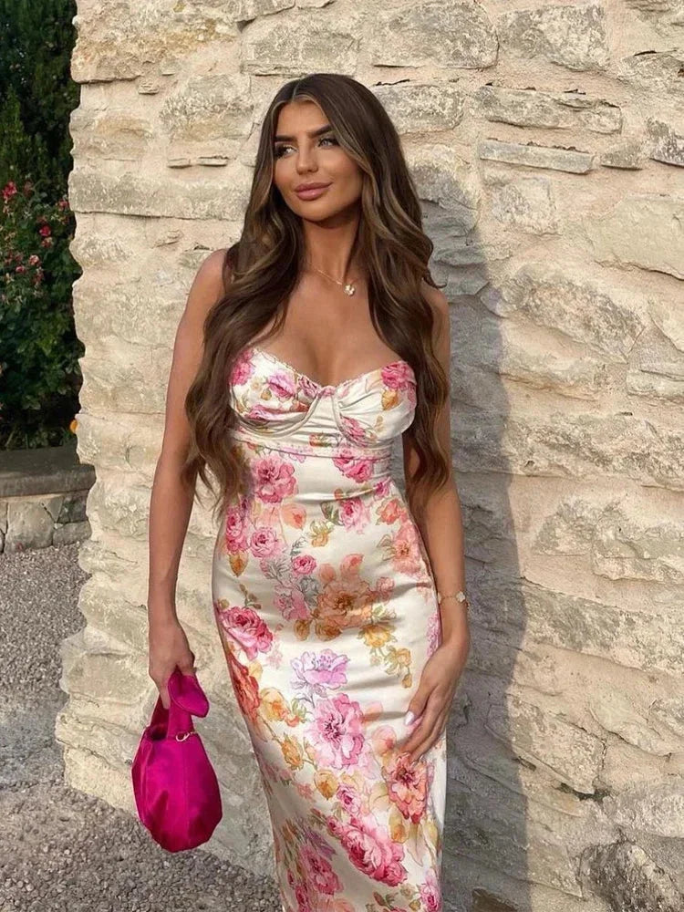 Sasha | Women’s White Floral Satin Maxi Dress