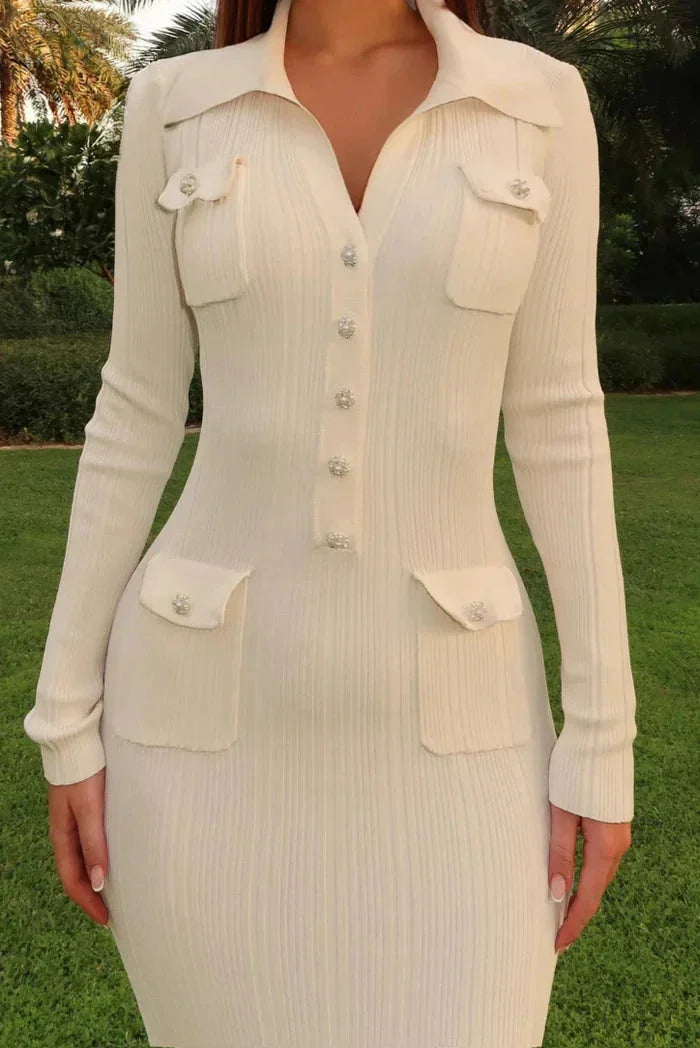 Dakota | Women’s Ribbed Midi Dress with Button Accents