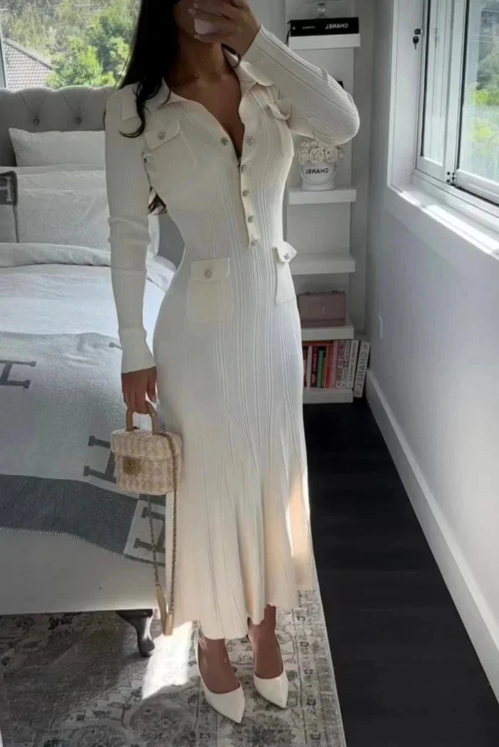 Dakota | Women’s Ribbed Midi Dress with Button Accents