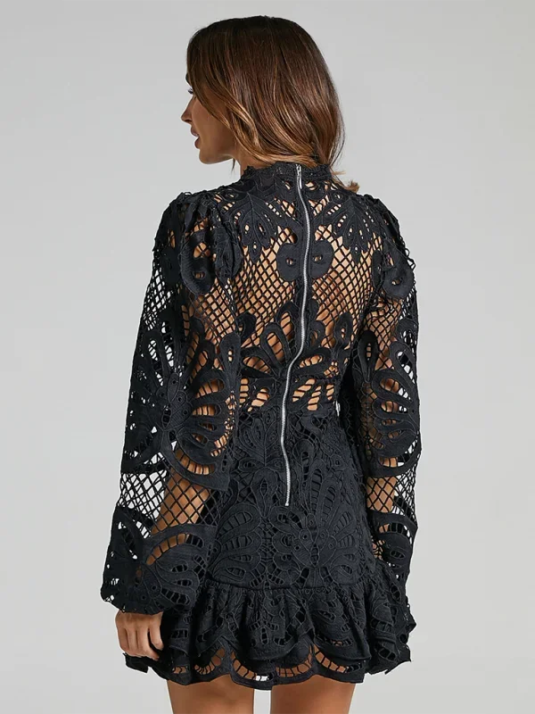Aurora | Women’s Long Sleeve Ruffled Lace Mini Dress