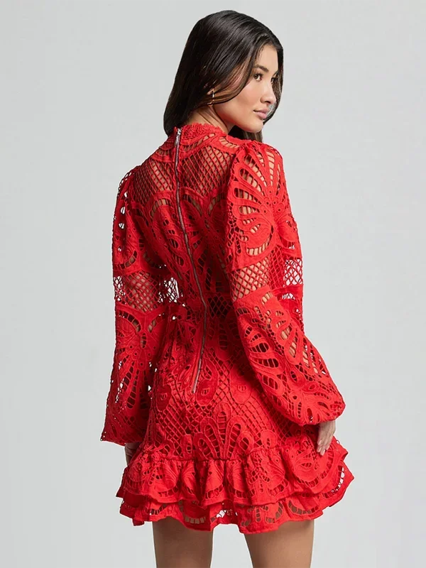 Aurora | Women’s Long Sleeve Ruffled Lace Mini Dress