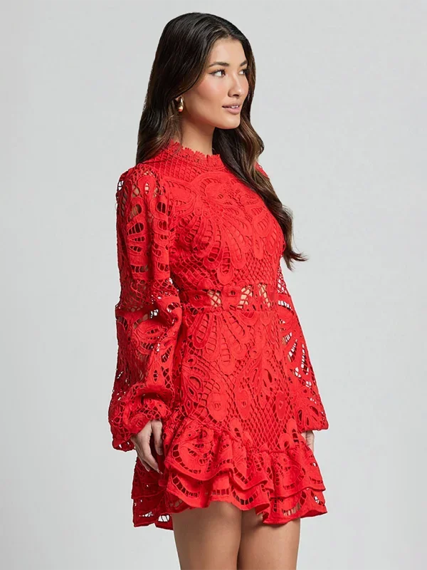 Aurora | Women’s Long Sleeve Ruffled Lace Mini Dress