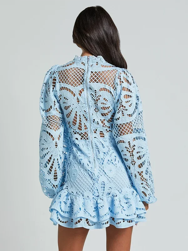 Aurora | Women’s Long Sleeve Ruffled Lace Mini Dress