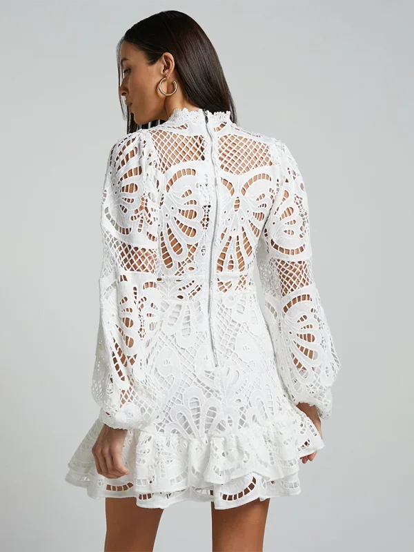 Aurora | Women’s Long Sleeve Ruffled Lace Mini Dress