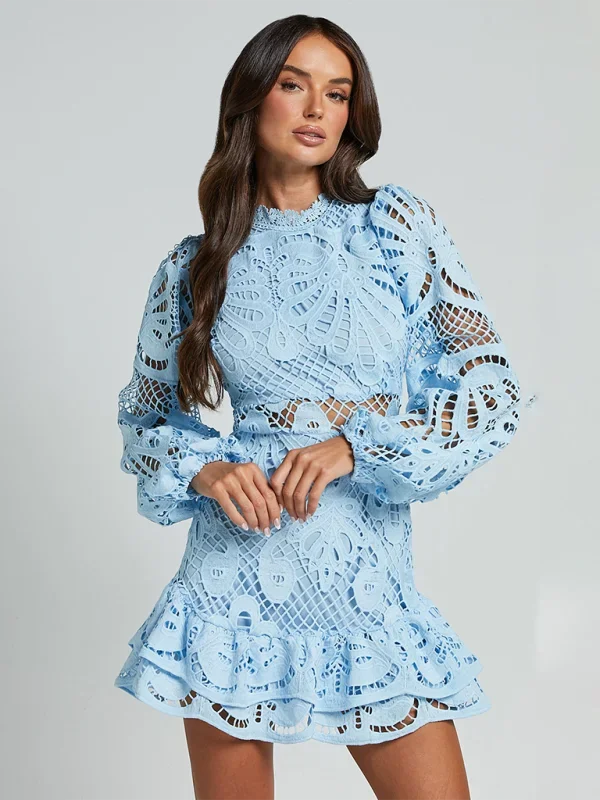 Aurora | Women’s Long Sleeve Ruffled Lace Mini Dress