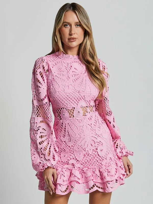 Aurora | Women’s Long Sleeve Ruffled Lace Mini Dress