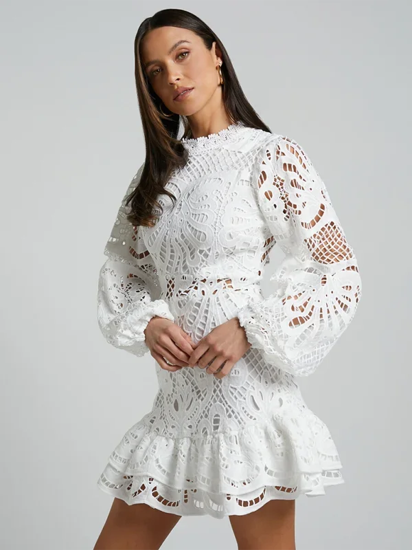 Aurora | Women’s Long Sleeve Ruffled Lace Mini Dress