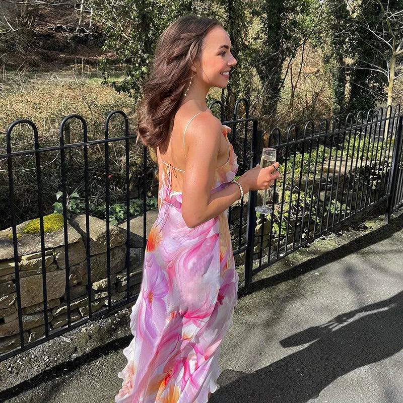 Alora | Women’s Sleeveless Ruffle Trim Floral Maxi Dress