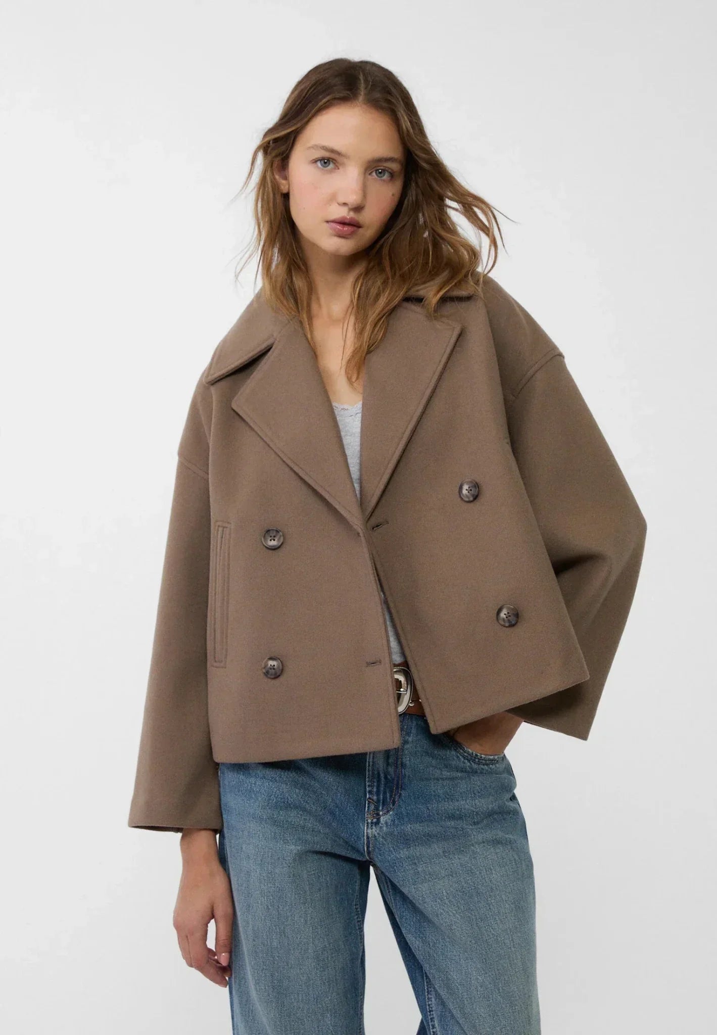 Maizie | Women’s Cropped Double-Breasted Jacket with Structured Fit & Lapel Collar