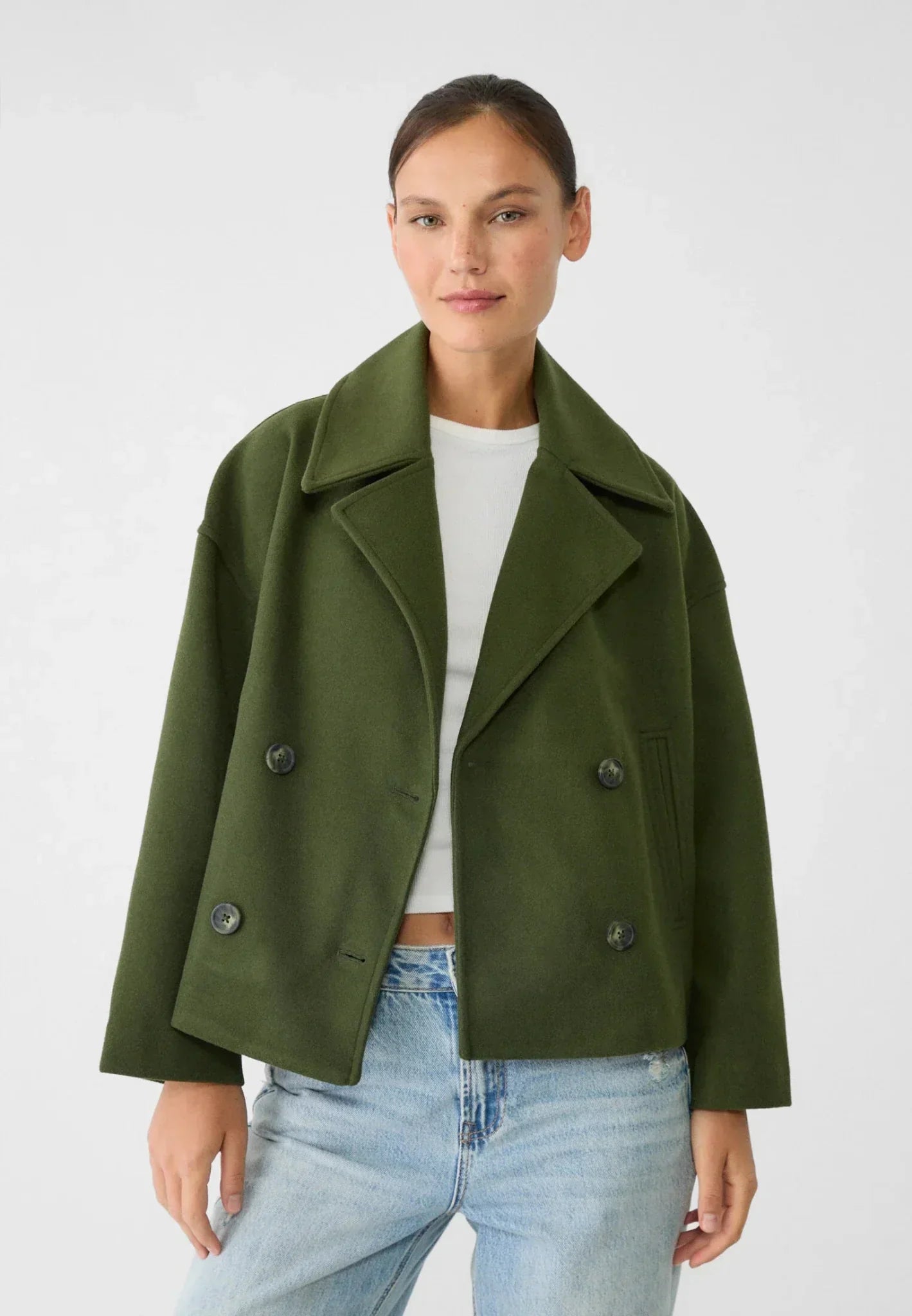 Maizie | Women’s Cropped Double-Breasted Jacket with Structured Fit & Lapel Collar