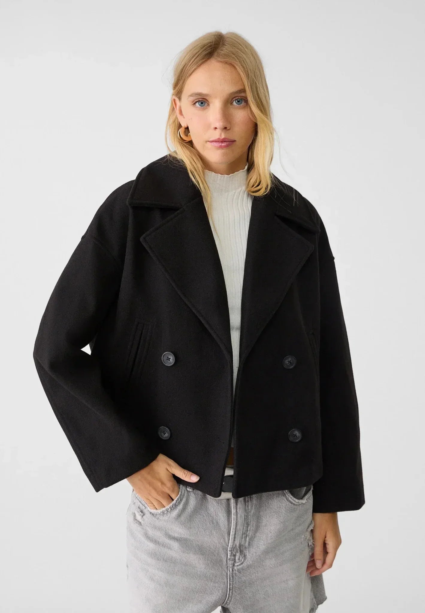 Maizie | Women’s Cropped Double-Breasted Jacket with Structured Fit & Lapel Collar