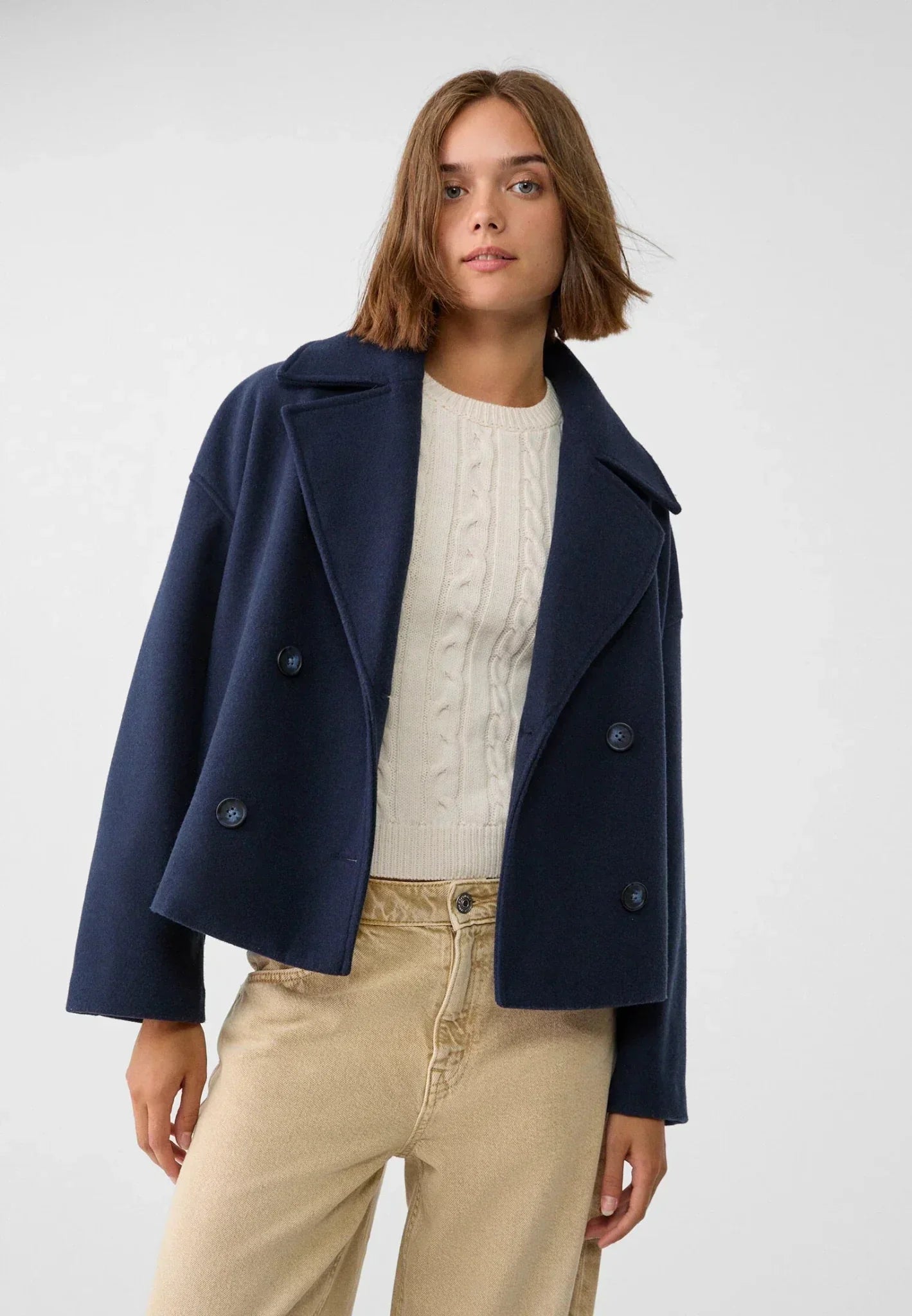 Maizie | Women’s Cropped Double-Breasted Jacket with Structured Fit & Lapel Collar
