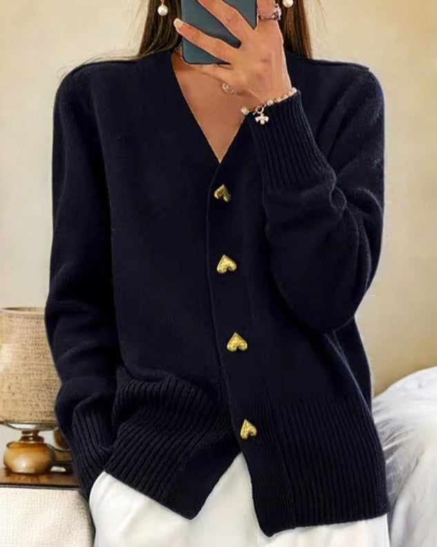 Lara | Heart-Button Knit Cardigan