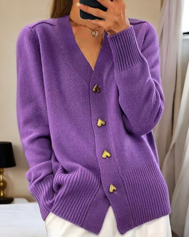 Lara | Heart-Button Knit Cardigan