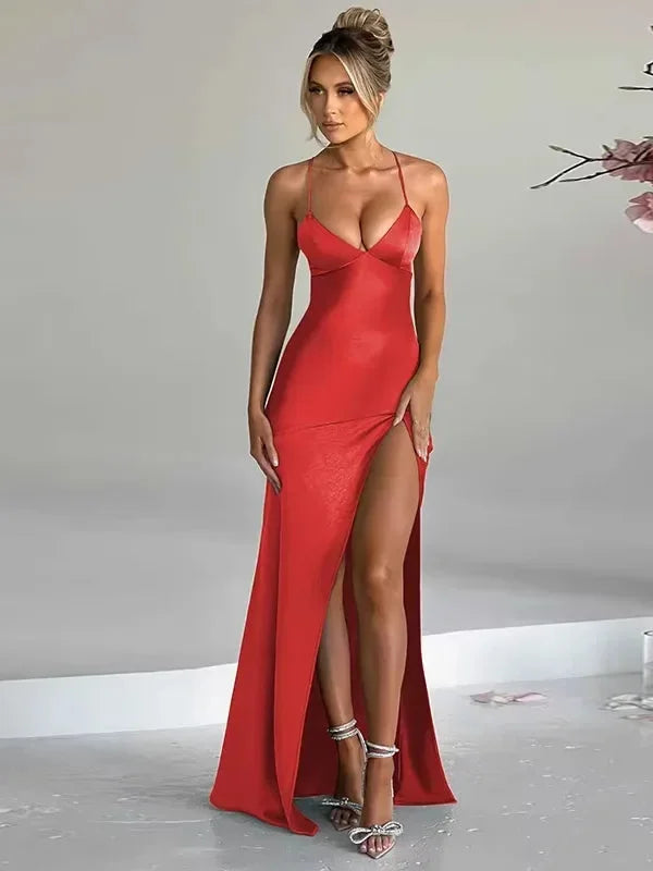 Juliana | Women’s Halter Neck Evening Maxi Dress with High Slit