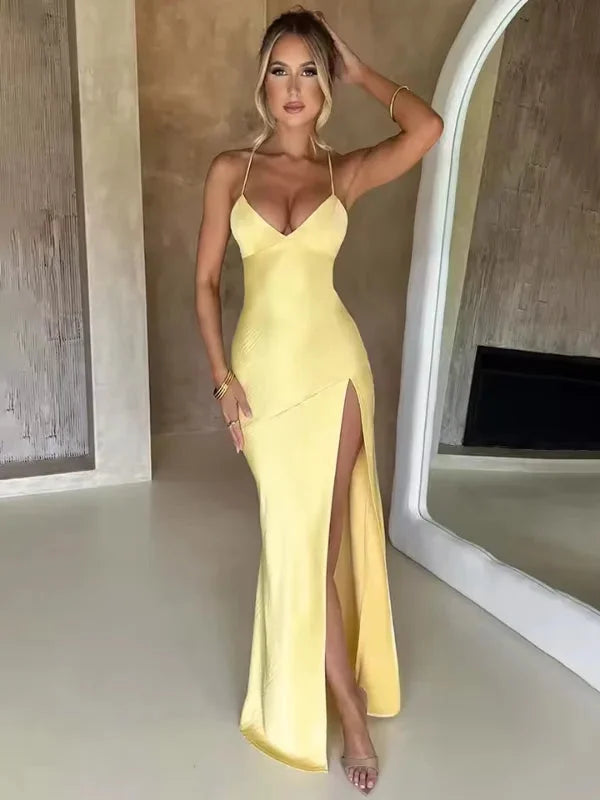 Juliana | Women’s Halter Neck Evening Maxi Dress with High Slit
